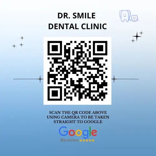 QR code to leave a Google review for Dr. Smile Dental Clinic